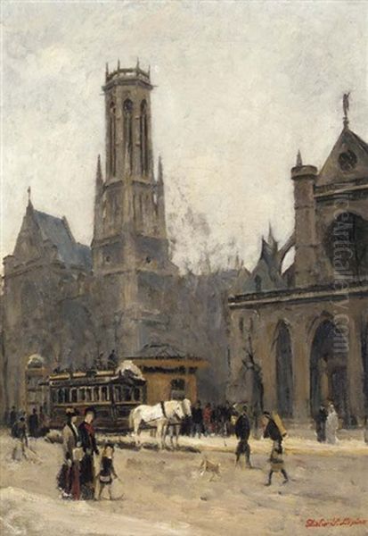 La Place Saint-germain L'auxerrois Oil Painting by Stanislas Lepine