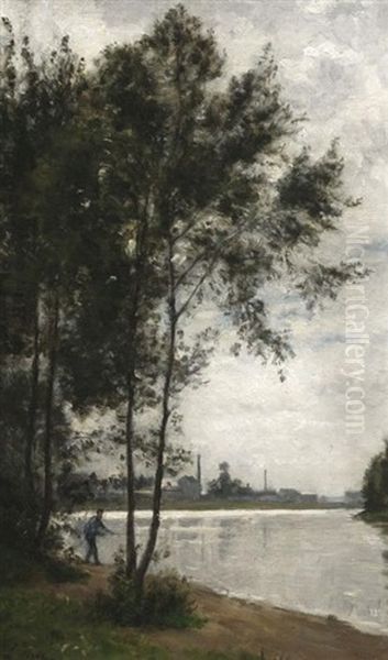 Pecheur Au Bord De La Marne Oil Painting by Stanislas Lepine