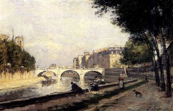 Le Quai Du Louvre Au Pont Des Saints-peres Oil Painting by Stanislas Lepine