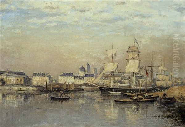 Caen. L'orne Et La Coupole Saint-jean. Depuis La Rive Droite En Face Du Grand Cours. Oil Painting by Stanislas Lepine