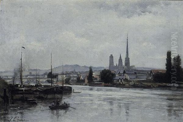 La Seine A Rouen Oil Painting by Stanislas Lepine