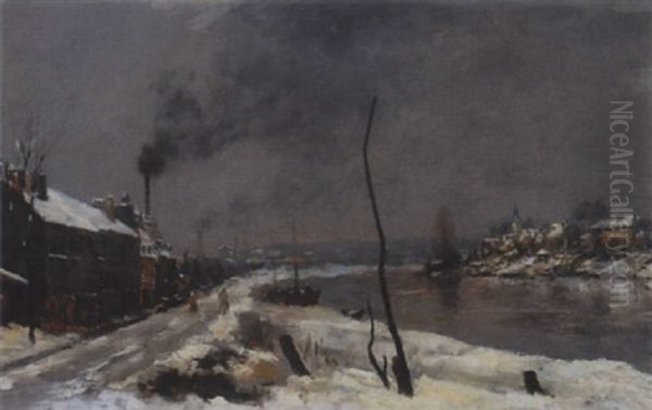 Kanallandschaft Im Winter Oil Painting by Stanislas Lepine