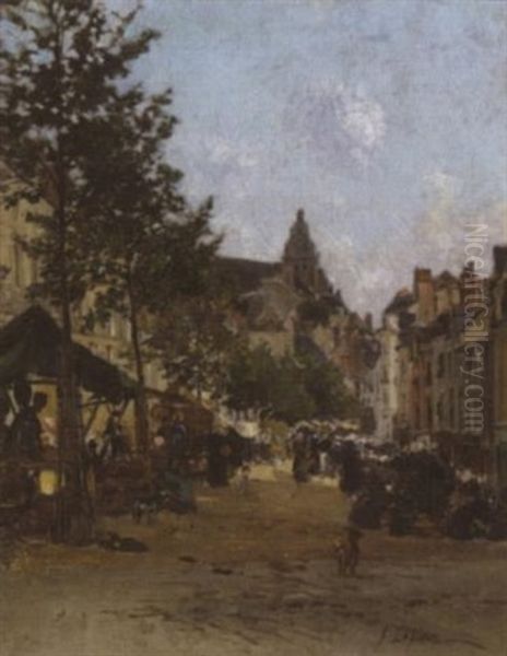 Marche A Paris Oil Painting by Stanislas Lepine