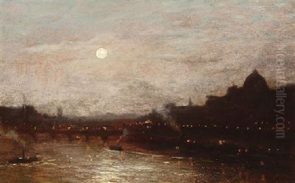 Das Pariser Seineufer Bei Nacht Oil Painting by Stanislas Lepine