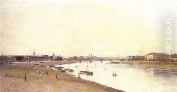 Le Pont National Vu Du Quai D'ivry, Paris Oil Painting by Stanislas Lepine