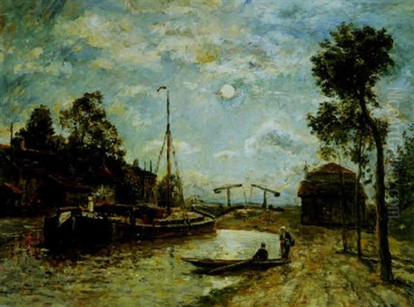 Moonrise On The Canal At Saint Denis Oil Painting by Stanislas Lepine