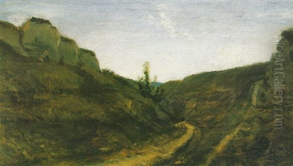 Une Route De Campagne Dans Un Paysage Vallonne Oil Painting by Stanislas Lepine