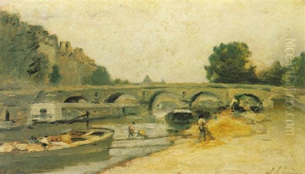 La Seine Au Pont Royal Oil Painting by Stanislas Lepine