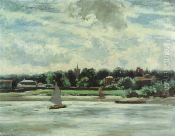 Sailing Boat On The Orne, Near Caen Oil Painting by Stanislas Lepine