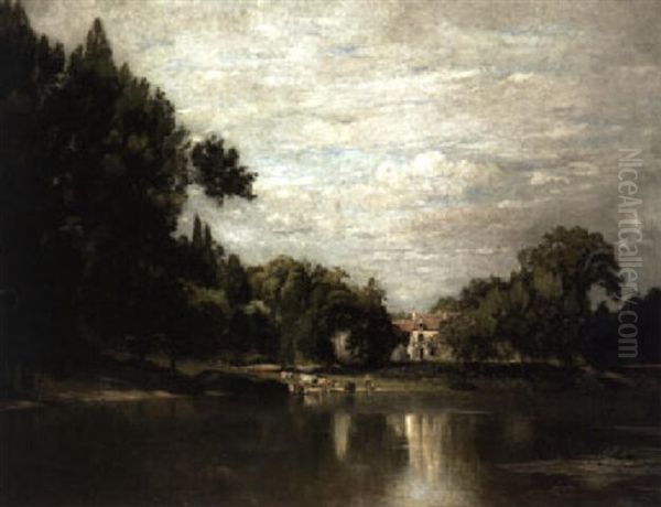 La Marne A Chennevieres Oil Painting by Stanislas Lepine