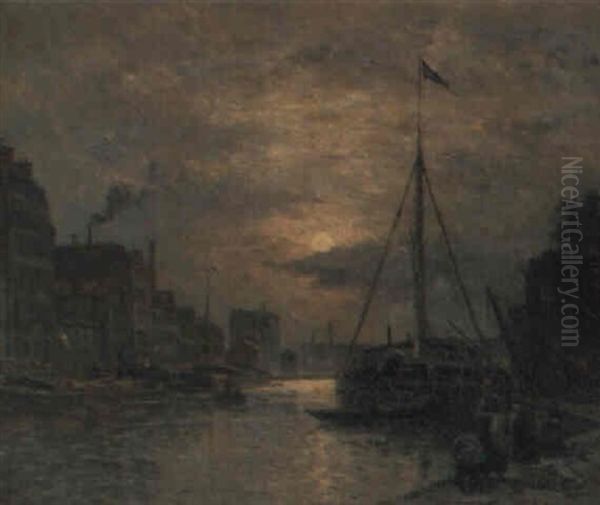 Le Canal Au Clair De Lune Oil Painting by Stanislas Lepine