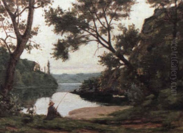 Fishing On The Marne River Oil Painting by Stanislas Lepine