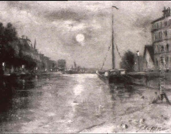 Ansicht Der Seine Im Mondlicht Oil Painting by Stanislas Lepine