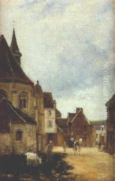 Rue De Village Et L'abside De L'eglise Oil Painting by Stanislas Lepine