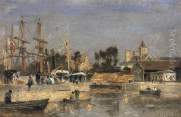 Caen: Un Coin Du Port Oil Painting by Stanislas Lepine