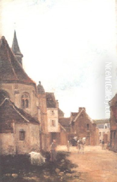 Scene De Village Oil Painting by Stanislas Lepine