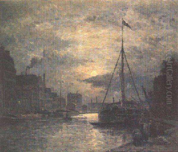 Le Canal Au Clair De Lune Oil Painting by Stanislas Lepine