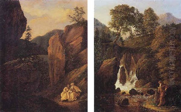 Moines Dans Un Paysage De Montagne Oil Painting by Pierre Jean Baptiste Ernest de Buchere de Lepinois