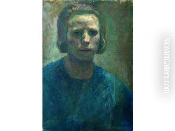 Autoportrait A La Tunique Bleue Oil Painting by France Leplat