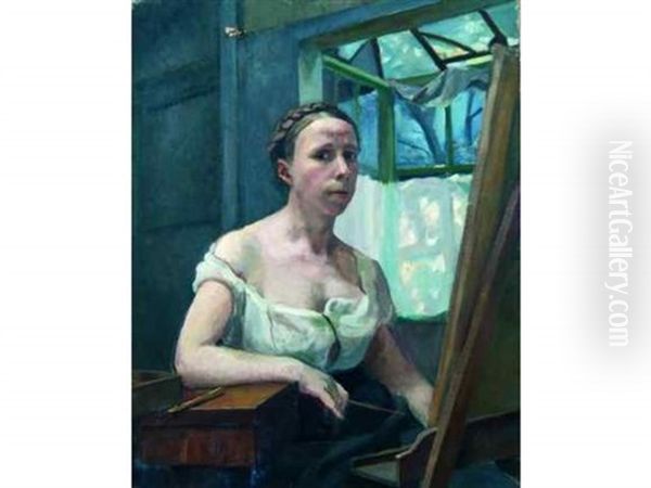 Autoportrait Au Chevalet Oil Painting by France Leplat