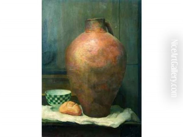 Nature Morte A La Cruche, Au Bol Et A La Miche De Pain Oil Painting by France Leplat