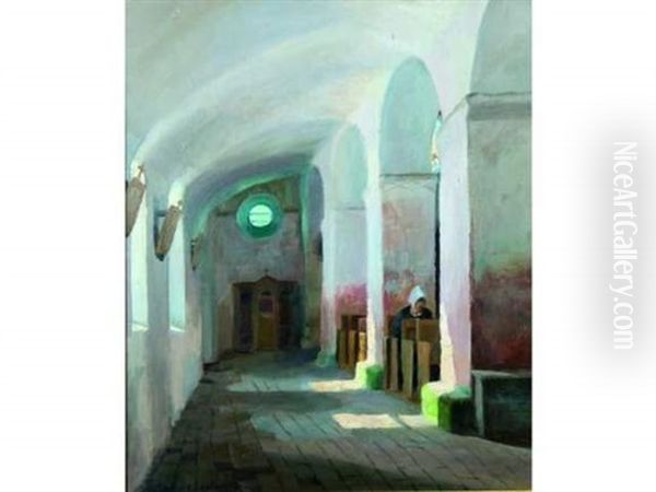 Interieur D'eglise (bretagne) Oil Painting by France Leplat