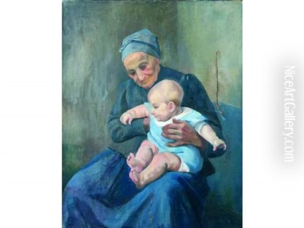 Enfant Et Sa Nourrice Oil Painting by France Leplat