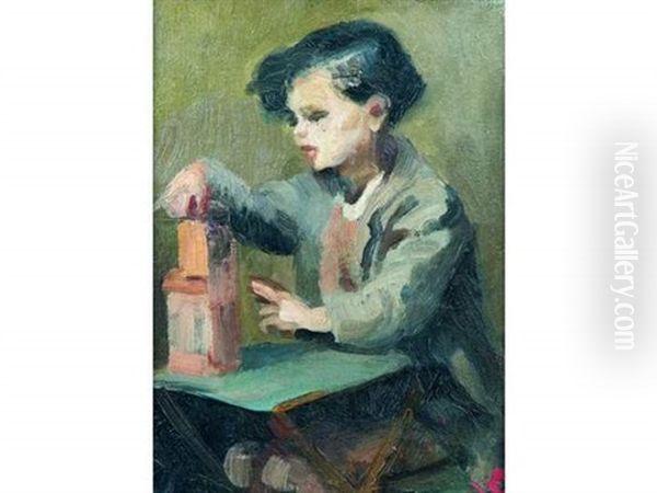 Enfant Au Jeu De Cubes Oil Painting by France Leplat