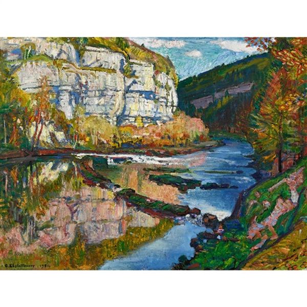 Le Doubs. Barrage Du Moulin Calame Oil Painting by Charles L'Eplattenier