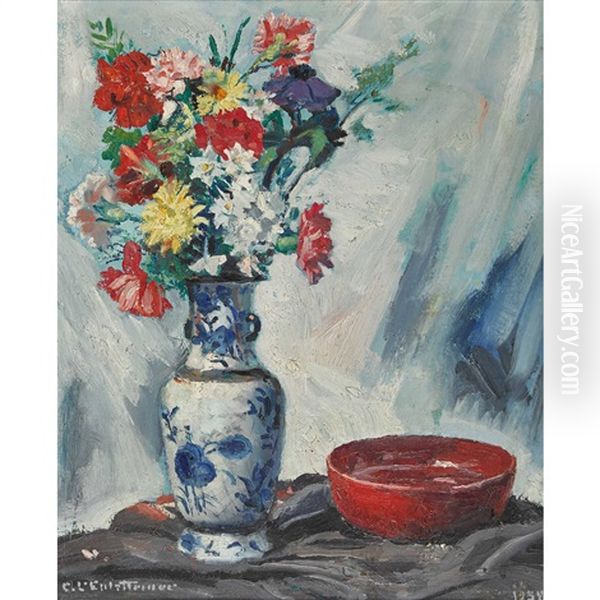 Blumenbouquet In Keramikvase Oil Painting by Charles L'Eplattenier