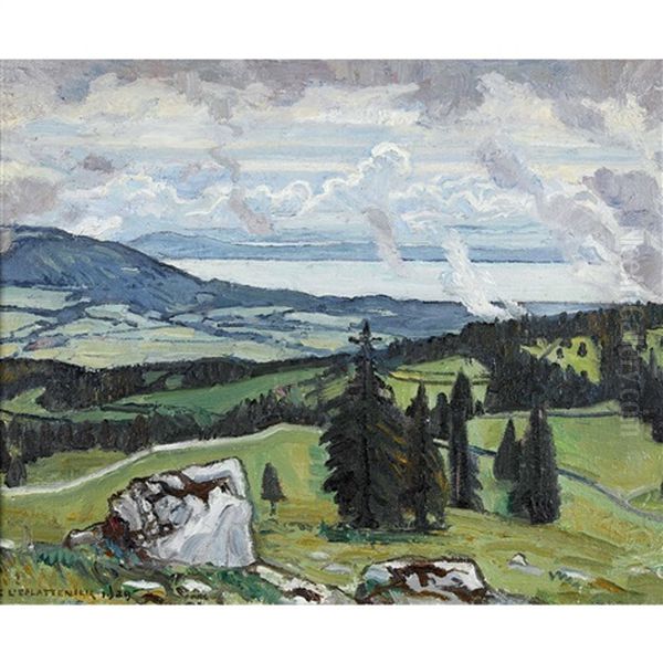 Val De Travers Et Lac De Neuchatel Oil Painting by Charles L'Eplattenier