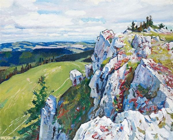 Rochers Bruns Et La Chaux-de-fonds Oil Painting by Charles L'Eplattenier