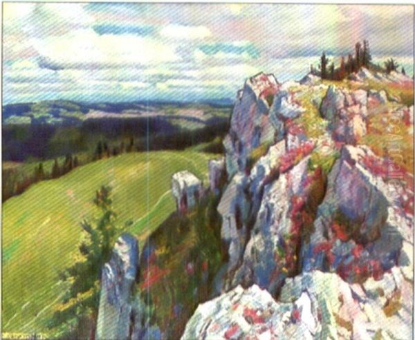 Rochers Bruns Et La Chaux-de-fonds Oil Painting by Charles L'Eplattenier