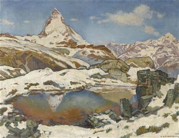 Retour De Neige Dans Les Alpes - Cervin Oil Painting by Charles L'Eplattenier