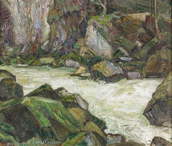 Felsige Flusspartie Am Doubs Oil Painting by Charles L'Eplattenier