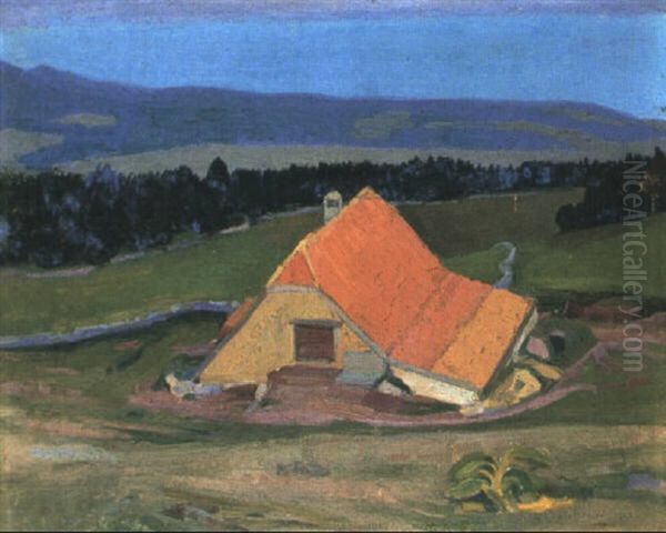 Westschweizer Bauernhaus In Einer Hugellandschaft Oil Painting by Charles L'Eplattenier