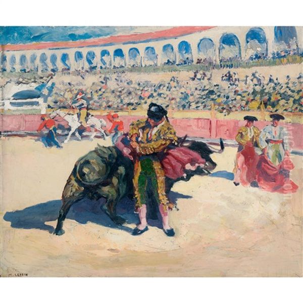 Scene De Tauromachie Oil Painting by Marcel Francois Leprin