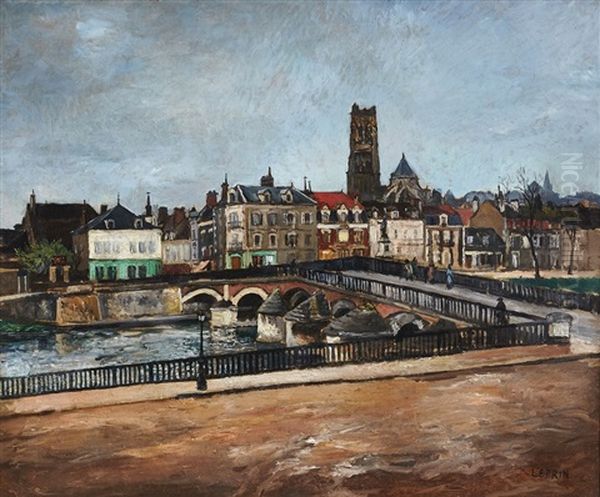 Le Pont Paul Bert Sur L'yonne, A Auxerre Oil Painting by Marcel Francois Leprin