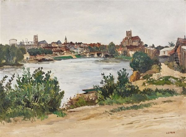 Auxerre, Les Bords De L'yonne Oil Painting by Marcel Francois Leprin