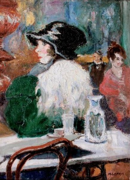 Au Cafe Oil Painting by Marcel Francois Leprin