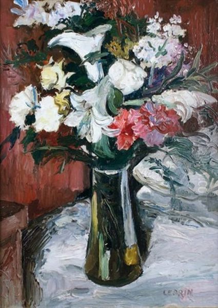 Vase De Fleurs Oil Painting by Marcel Francois Leprin