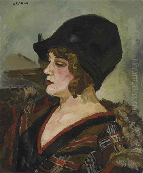 Portrait De Femme Au Chapeau Cloche Oil Painting by Marcel Francois Leprin