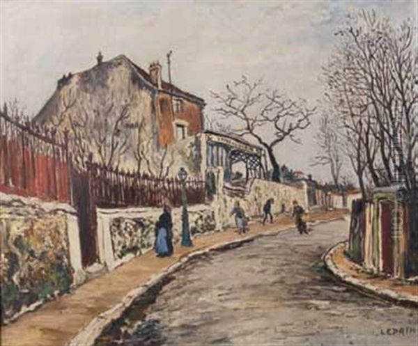 Rue Cortot Animee Oil Painting by Marcel Francois Leprin