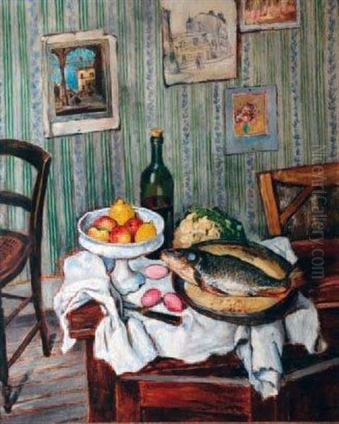 Nature Morte Au Poisson Oil Painting by Marcel Francois Leprin