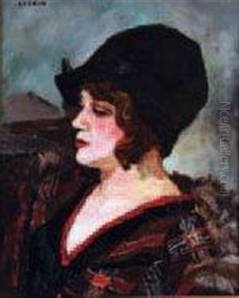 Portrait De Femme Au Chapeau Cloche Oil Painting by Marcel Francois Leprin