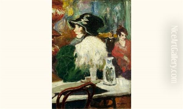 Elegante Au Cafe Oil Painting by Marcel Francois Leprin