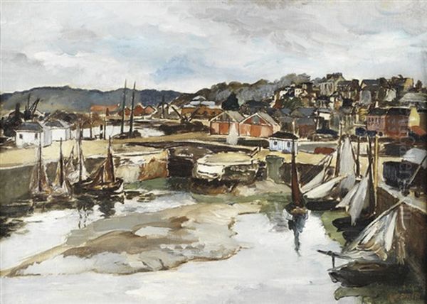 Le Port A Maree Basse Oil Painting by Marcel Francois Leprin