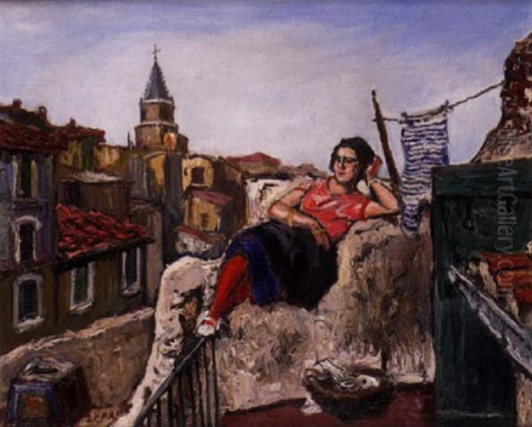 Fille De Petite Vertu Sur Une Terrasse Du Quartier Du Panier A Marseille by Marcel Francois Leprin