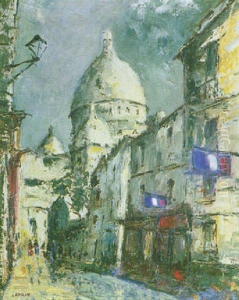 Rue A Montmartre Et Le Sacre-coeur Oil Painting by Marcel Francois Leprin