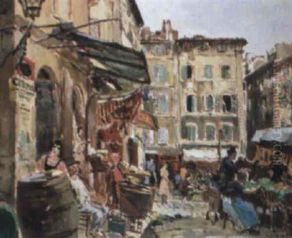 La Place Du Marche Oil Painting by Marcel Francois Leprin